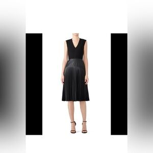 Rebecca Taylor V-Neck Faux Leather / Knit Dress | Size 0 | Black